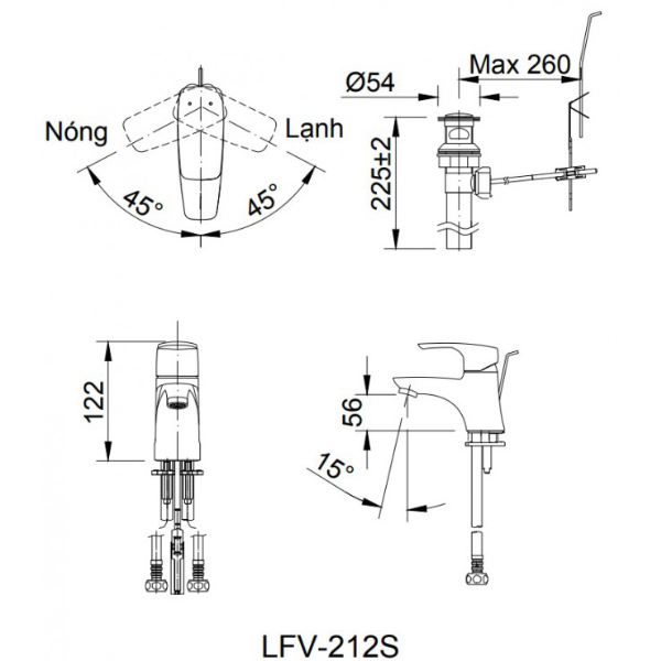 Vòi Chậu Đơn Nóng Lạnh LFV-212S